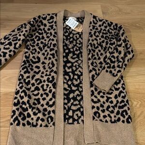 NWT Leopard Print Tan Sweater- long cardigan size S